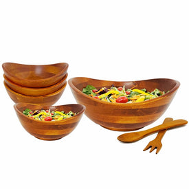 Boracay Wave Seven-Piece Rubberwood Salad Bowl Serving Set