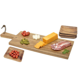 23" Acacia Wood Paddle Board with Four Serving Trays Set