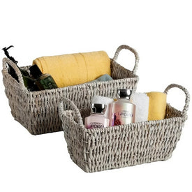 Whitewashed Rectangular Storage Baskets Set of 2