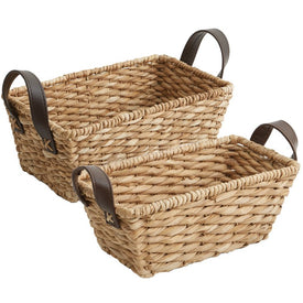 Bancuan Rectangular Shelf Baskets with Faux Leather Handles Set of 2