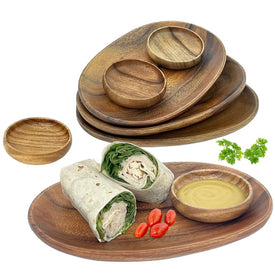 Eight-Piece Acacia Wood Tray and Bowl Serving Set