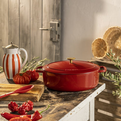 Bellamonte 4.75-Quart Cast Iron Oval Dutch Oven - Pomodoro Red