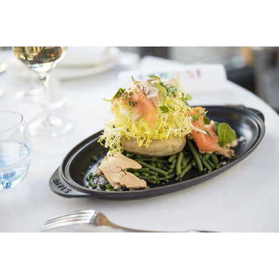 14.5" x 8" Cast Iron Covered Fish Pan - Matte Black