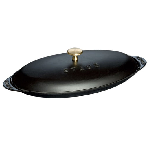 14.5" x 8" Cast Iron Covered Fish Pan - Matte Black