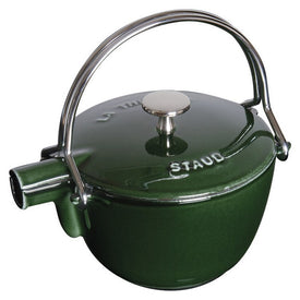 1-Quart Cast Iron Round Tea Kettle - Basil