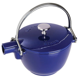 1-Quart Cast Iron Round Tea Kettle - Dark Blue