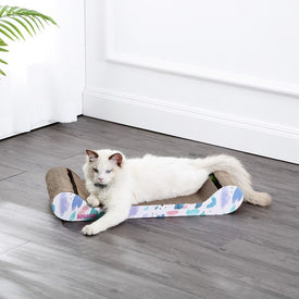Rini Modern Cardboard Lounge Bed Cat Scratcher with Built-In Bell Toys and Catnip