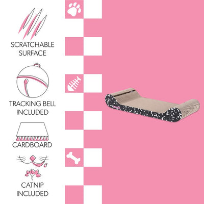 Rini Modern Cardboard Lounge Bed Cat Scratcher with Built-In Bell Toys and Catnip