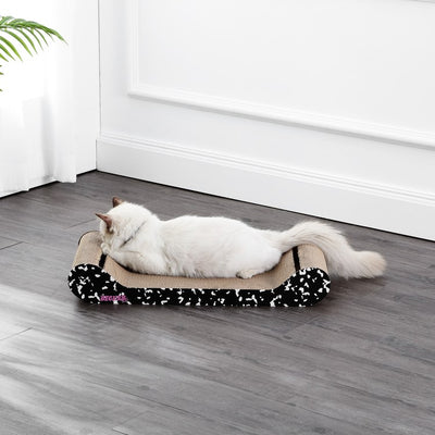 Rini Modern Cardboard Lounge Bed Cat Scratcher with Built-In Bell Toys and Catnip