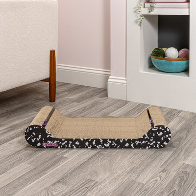 Rini Modern Cardboard Lounge Bed Cat Scratcher with Built-In Bell Toys and Catnip