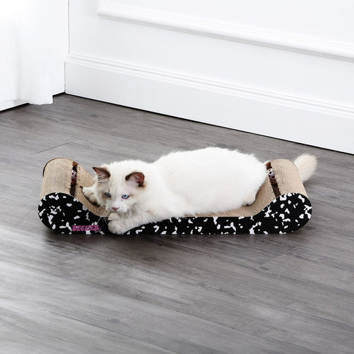 Rini Modern Cardboard Lounge Bed Cat Scratcher with Built-In Bell Toys and Catnip