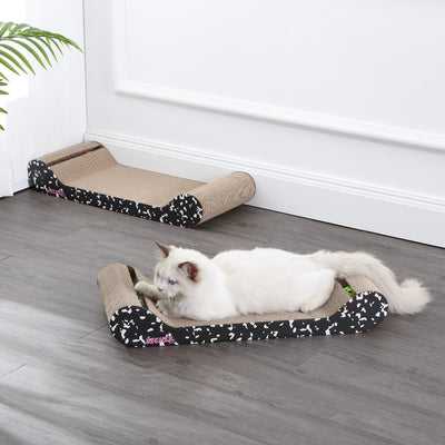 Rini Modern Cardboard Lounge Bed Cat Scratcher with Built-In Bell Toys and Catnip