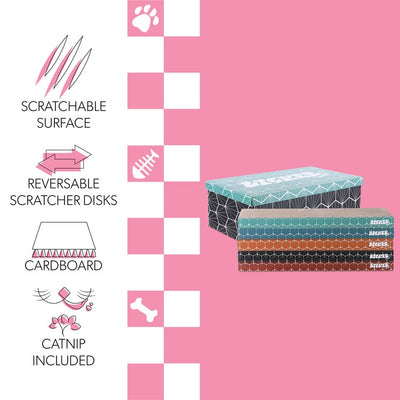 Naomi Modern Cardboard Reversible Cat Scratcher Pad in Box with Catnip