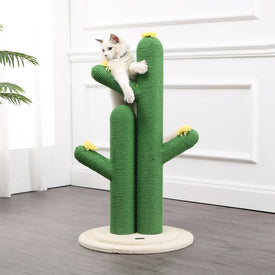 Socorro Modern Jute Double-Cactus Cat Scratching Post with Flower Toys