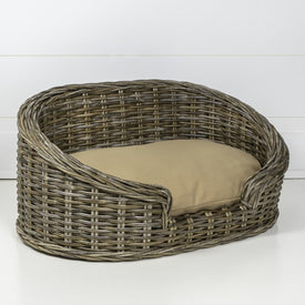 Curvy Classic Handwoven Rattan Dog Bed with Machine-Washable Cushion