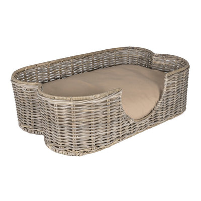 Scallop Tropical Handwoven Rattan Dog Bed with Machine Washable Cushion