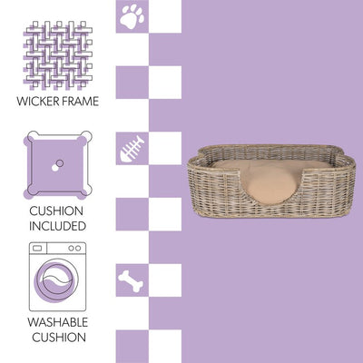 Scallop Tropical Handwoven Rattan Dog Bed with Machine Washable Cushion