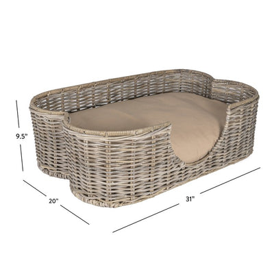 Scallop Tropical Handwoven Rattan Dog Bed with Machine Washable Cushion