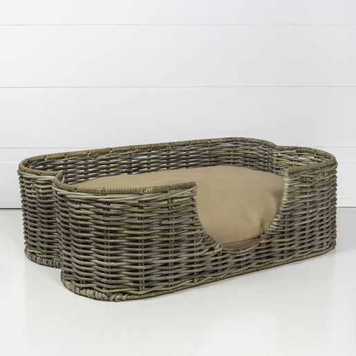 Scallop Tropical Handwoven Rattan Dog Bed with Machine Washable Cushion
