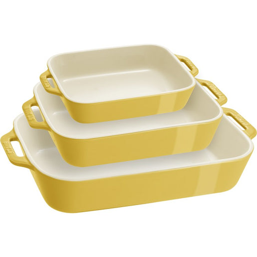 Ceramic Three-Piece Rectangular Baking Dish Set - Citron