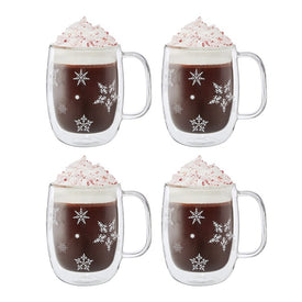 Sorrento Plus 12 Oz Double-Wall Glass Coffee Mugs Set of 4 - Clear