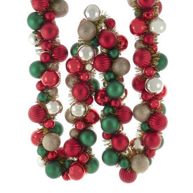 6' Red, Green and Gold Ball with Tinsel Garland, Shatterproof