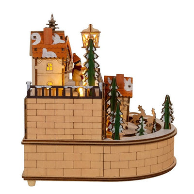 8.7" Wooden Santa's Musical Christmas Village, Warm LED Light, Cordless
