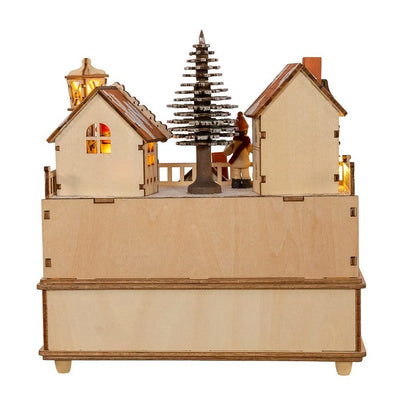 8.7" Wooden Santa's Musical Christmas Village, Warm LED Light, Cordless