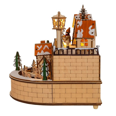 8.7" Wooden Santa's Musical Christmas Village, Warm LED Light, Cordless