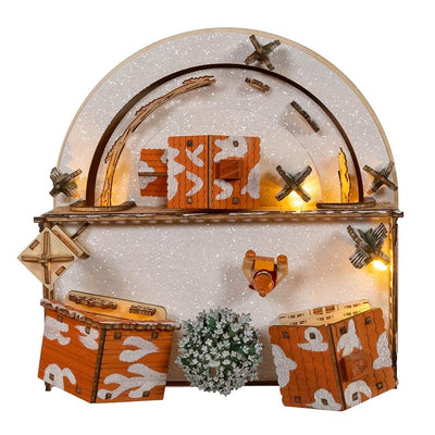 8.7" Wooden Santa's Musical Christmas Village, Warm LED Light, Cordless