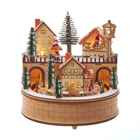 8.7" Wooden Santa's Musical Christmas Village, Warm LED Light, Cordless