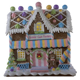 8" Gingerbread Bubblegum Factory, LED Light, Cordless