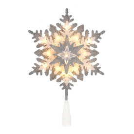 13.75" 20-Light Silver and White Glittered Snowflake Tree Topper