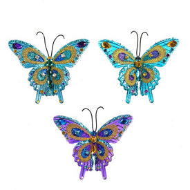 3.25" Butterfly with Clip Ornaments, Set of 3