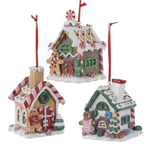 3.5" Claydough Gingerbread House Ornaments, Set of 3