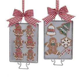 4" Metal Tray and Gingerbread Cookies Ornaments, Set of 2