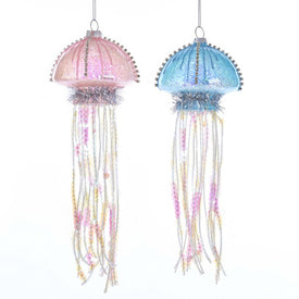 5.5" Blue and Pink Jellyfish Glass Ornaments, Set of 2