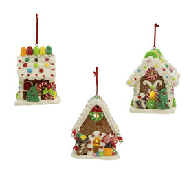 3.7" Gingerbread Candy House Ornaments, LED Cordless, Set of 3