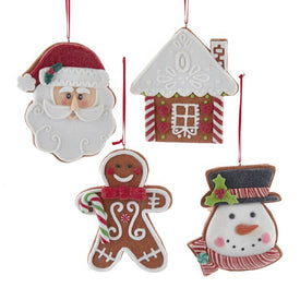Gingerbread Man, Santa, Snowman, and House Ornaments Set of 4 Assorted