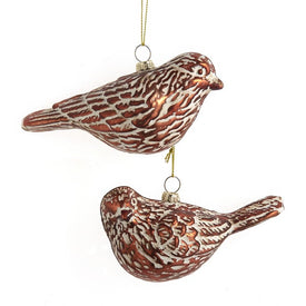 5" Antiqued Glass Copper Bird Ornaments, Set of 2