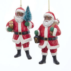 4.75" African American Santa Ornaments, Set of 2