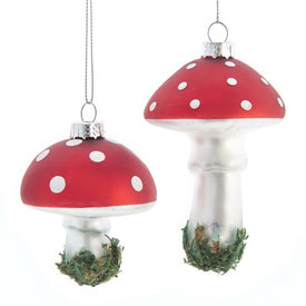 2.5" Glass Mushroom Ornaments, Set of 2