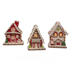 7" Christmas Sprinkles Gingerbread Houses, LED Illuminated Cordless, Set of 3