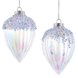 Glittered Iridescent Plastic Finial Ornaments Set of 2 Assorted