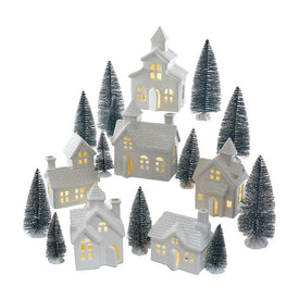 Battery-Operated Porcelain Lighted Houses, Trees, and Candles 24-Piece Set