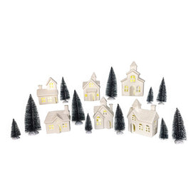 Battery-Operated Porcelain Lighted Houses, Trees, and Candles 24-Piece Set