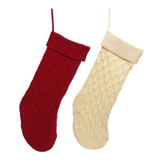 20" Knit Stockings, Red and Ivory, Set of 2