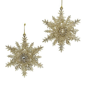 5.5" Platinum Glittered Snowflake Ornaments, Set of 2