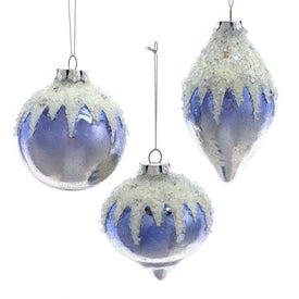 2.75" Winter Fantasy Lavender, Blue, and Silver Glass Ornaments, Set of 3