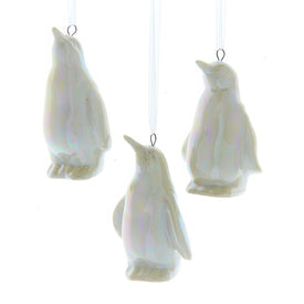 3.25" White Opalescent Penguin Ornaments, Set of 3